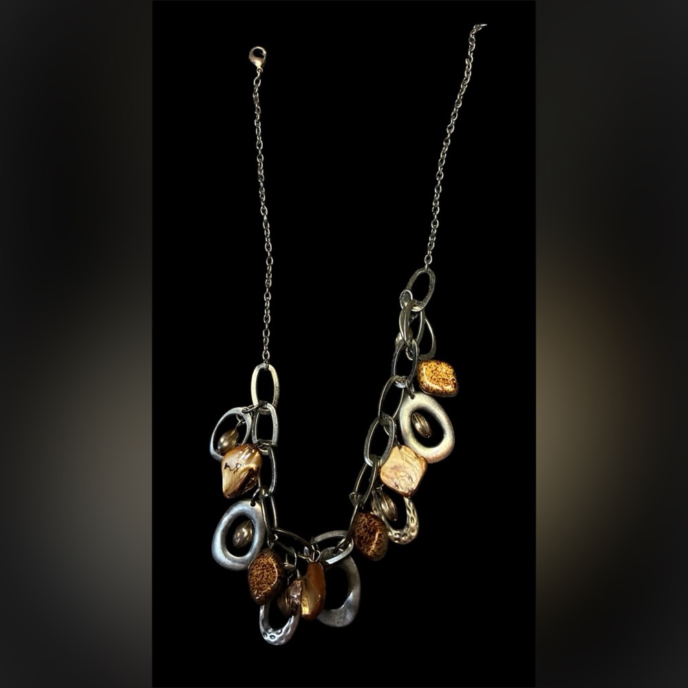Statement Mixed-Metal and Brown Bead Link Necklace